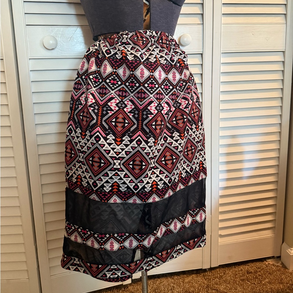 Wild Rose Multicolor Geometric Midi Skirt